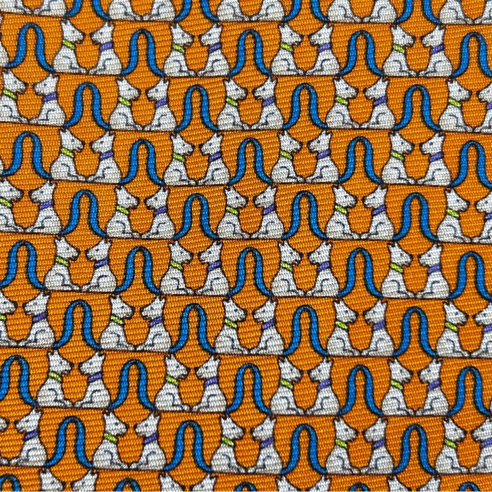Jos A Bank Executive Collection orange, blue, and white dog, 100% Silk Tie NWOT